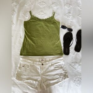 Y2K Olive Green Lace Cami Tank
